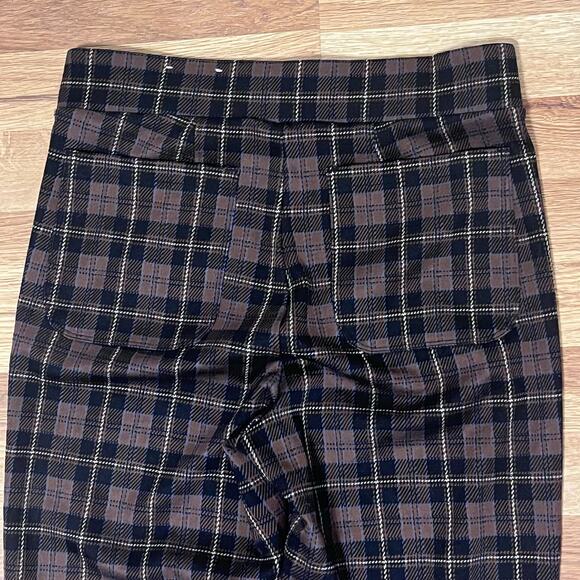 Retro High Rise Plaid Flare Pants Brown Black Ponte Knit Retro Y2K Size Medium - Picture 9 of 12